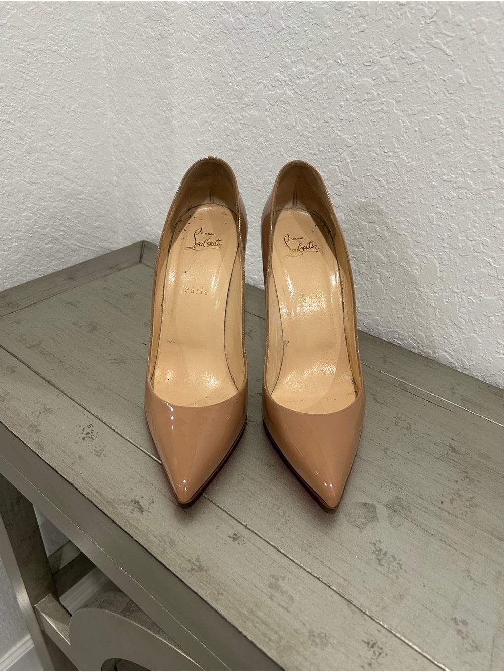 Christian Louboutin Tan Patent Pointed-Toe Pigalle Follies 100mm size 42